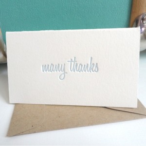 Mini Many Thanks Letterpress folded notes and envelopes - package of 6