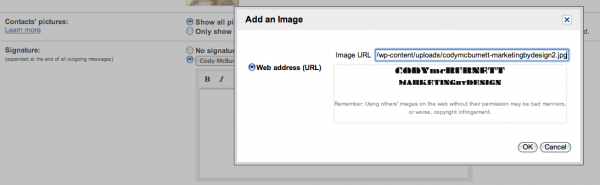 adding an image to your gmail signature