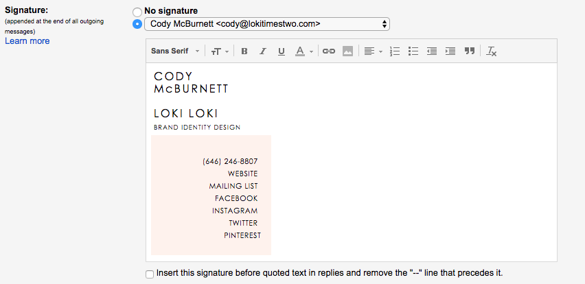 create custom email signature for gmail